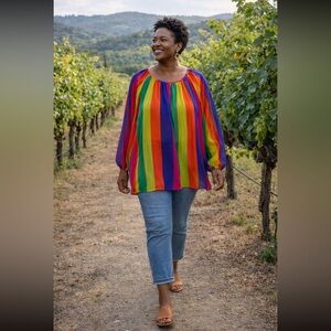 Vintage Dixie Unique Multicolor Striped blouse size M.